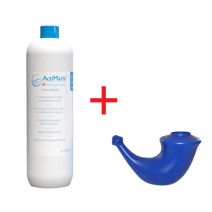 ActiMaris Sensitiv roztok 1000 ml + Rhino Horn Konvička na výplach nosu – pro dospělé