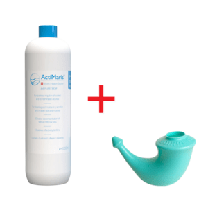 ActiMaris Sensitiv roztok 1000 ml + Rhino Horn Konvička na výplach nosu – pro děti