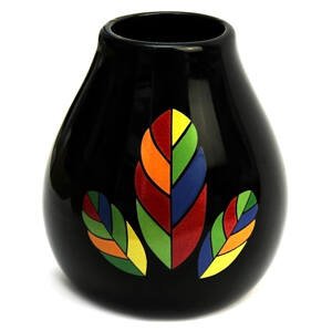 Vital Country Kalabasa keramická s motivem lístků černá 350 ml